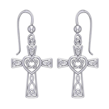 Celtic Knotwork Heart with Cross Silver Earrings TER1969 - Jewelry